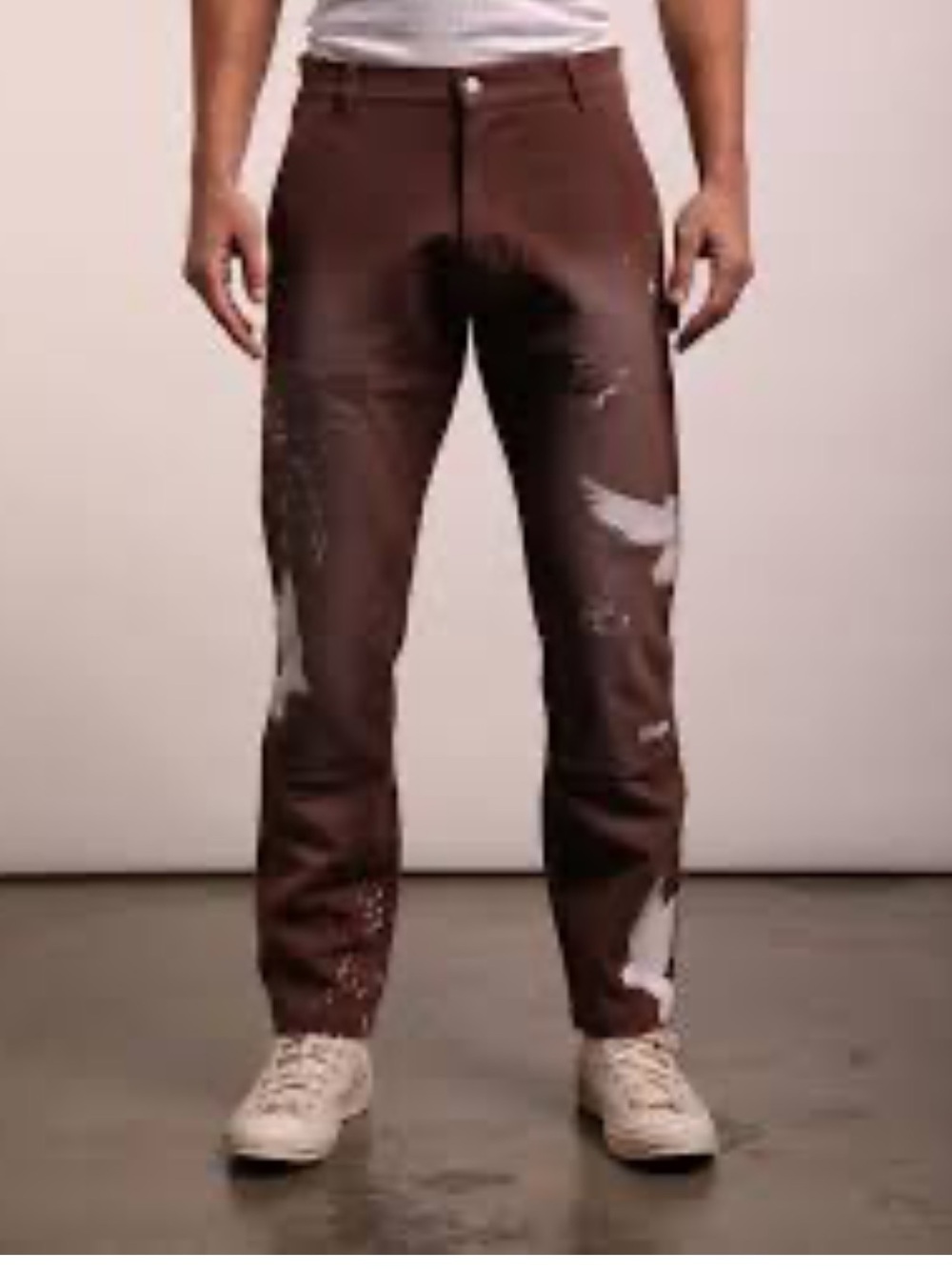 Civil Regime Dove Carpenter pants. Men's Brown Painted Straight-Leg Pants